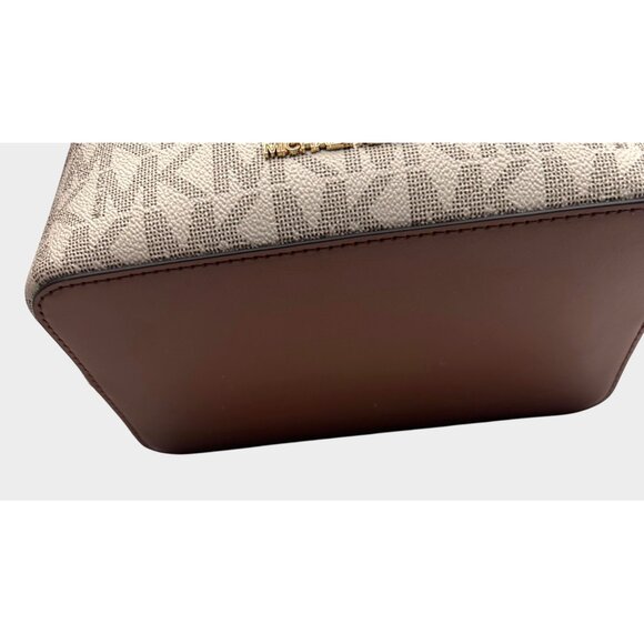 Michael Kors Small Drawstring Bucket Bag Vanilla/Brown Canvas Leather Logo - Picture 11 of 14